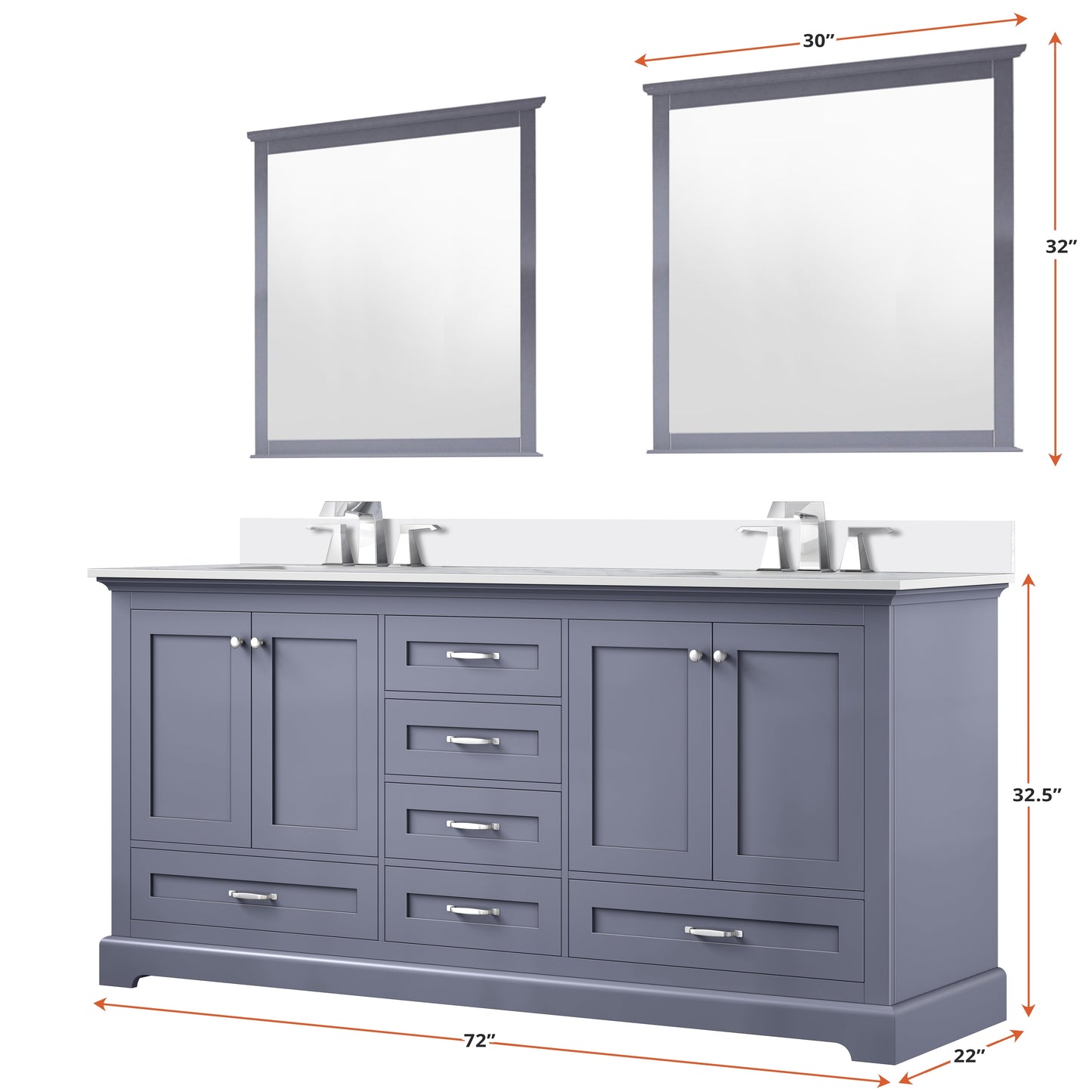 Dukes 72 in. W x 22 in. D Dark Grey Double Bath Vanity and Cultured Marble Top