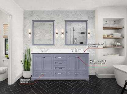 Dukes 72 in. W x 22 in. D Dark Grey Double Bath Vanity and Cultured Marble Top