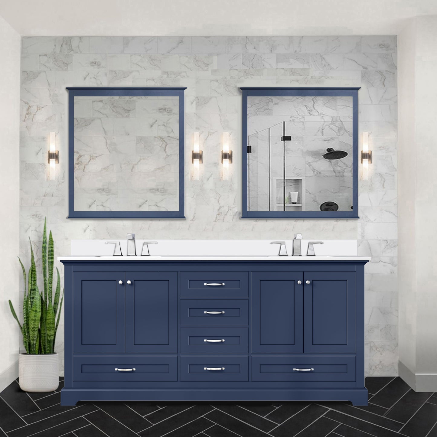 Dukes 72 in. W x 22 in. D Navy Blue Double Bath Vanity and Cultured Marble Top