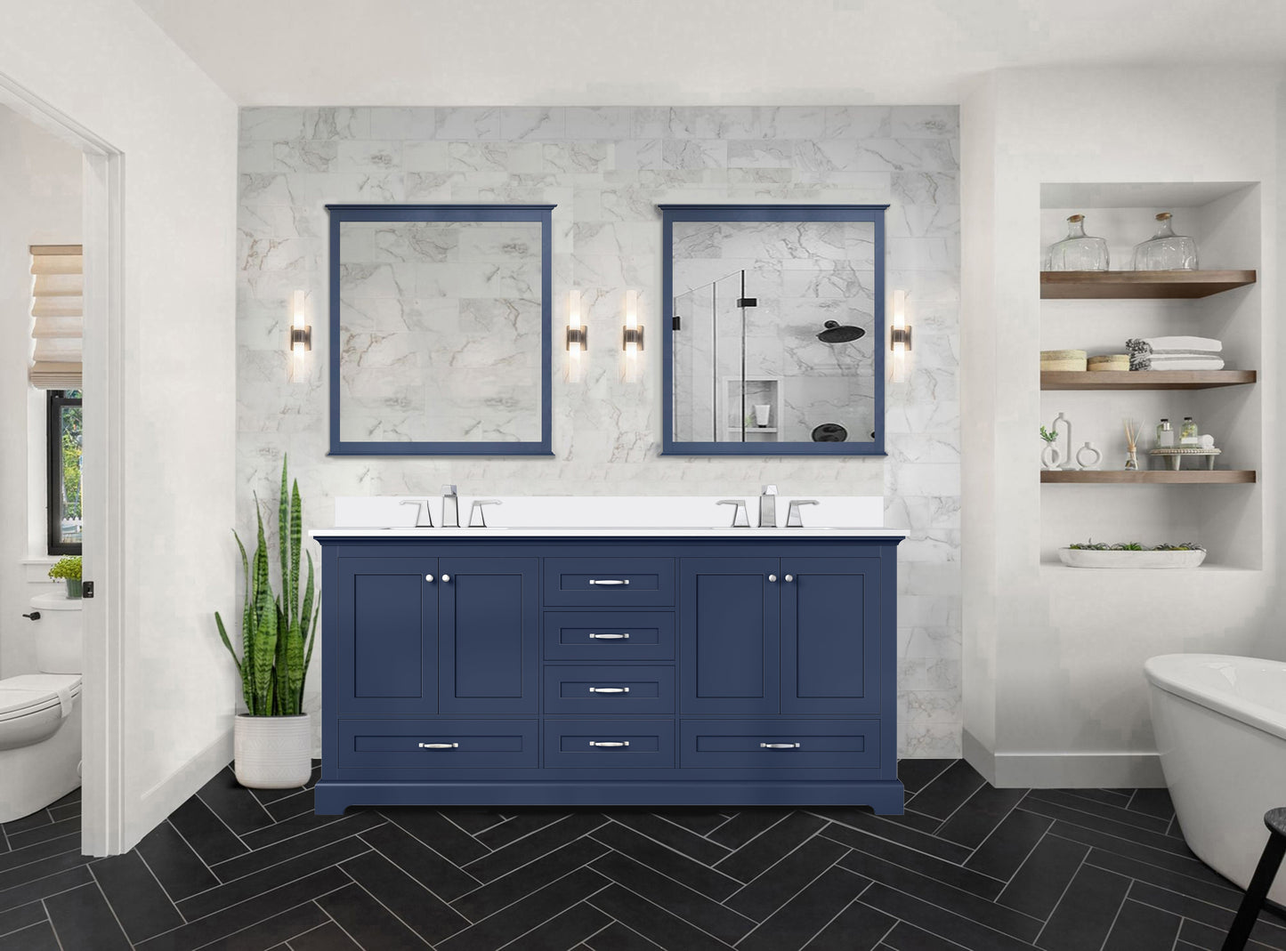 Dukes 72 in. W x 22 in. D Navy Blue Double Bath Vanity and Cultured Marble Top