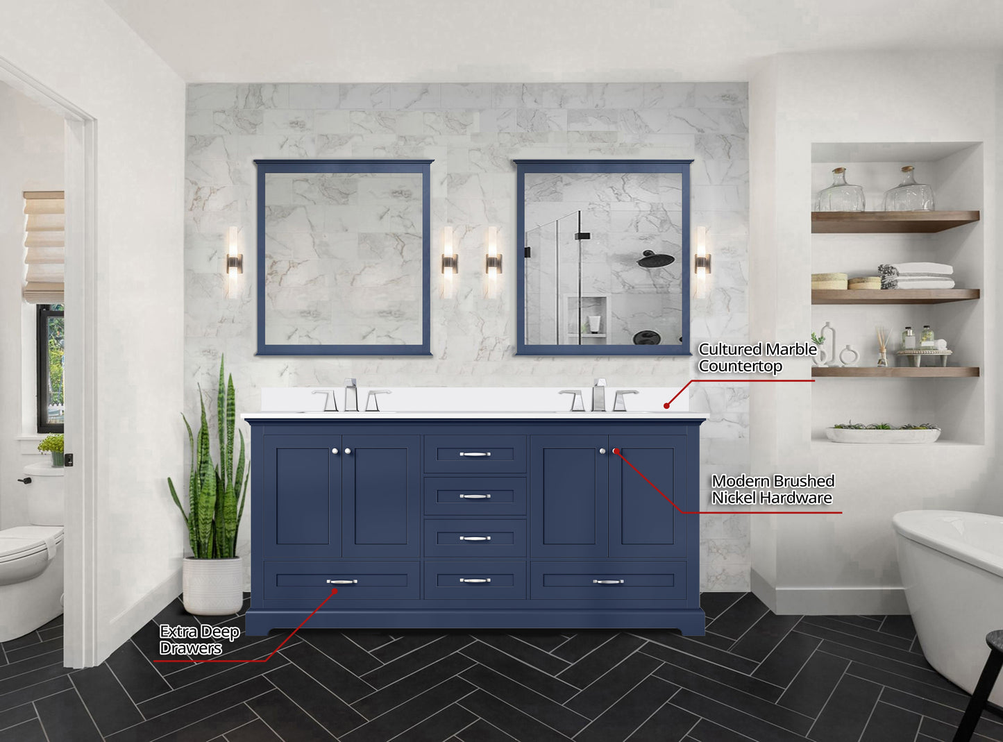 Dukes 72 in. W x 22 in. D Navy Blue Double Bath Vanity and Cultured Marble Top