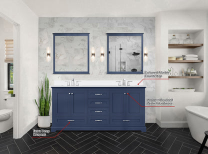Dukes 72 in. W x 22 in. D Navy Blue Double Bath Vanity and Cultured Marble Top