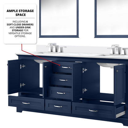 Dukes 72 in. W x 22 in. D Navy Blue Double Bath Vanity and Cultured Marble Top