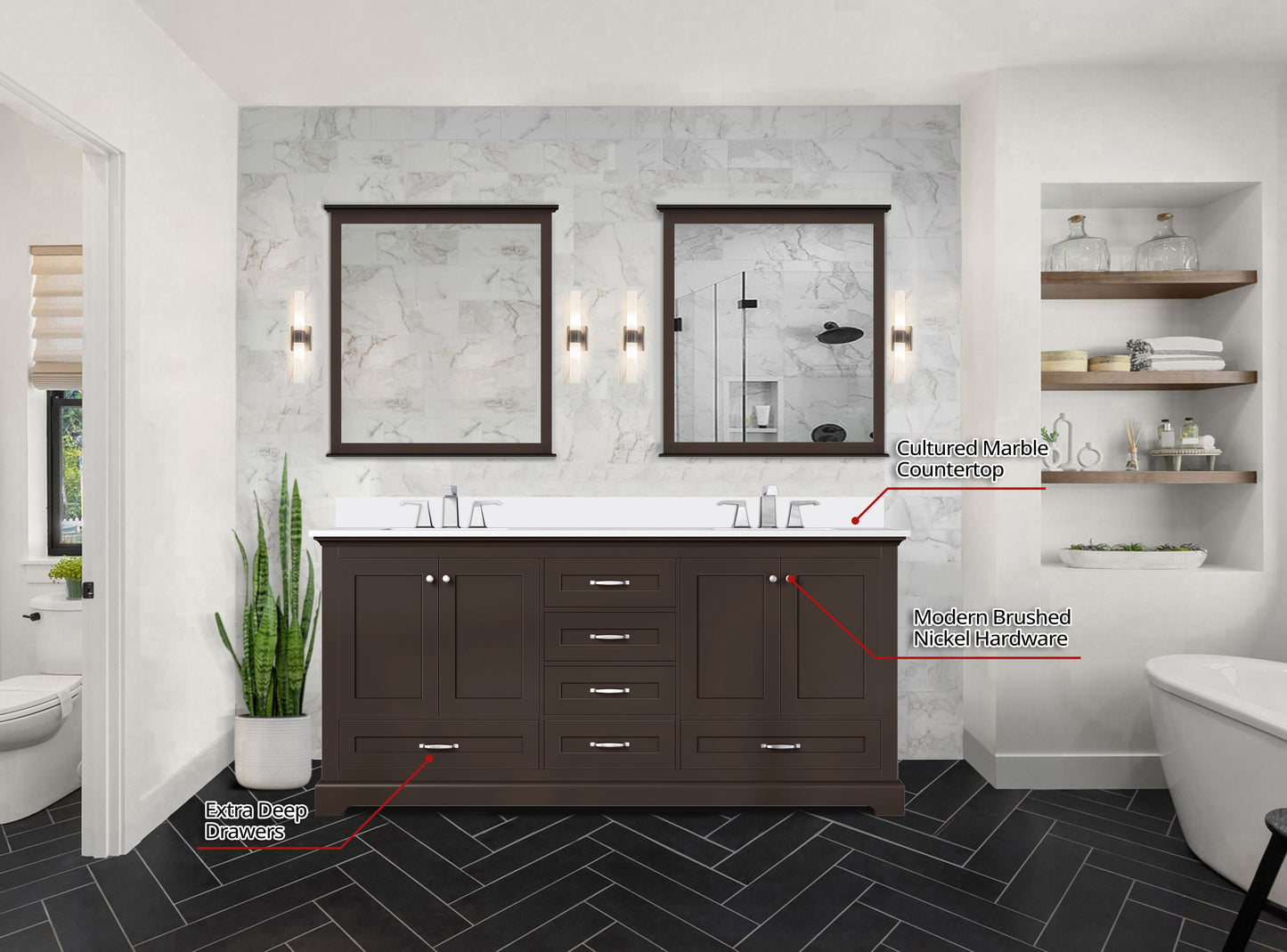 Dukes 72 in. W x 22 in. D Espresso Double Bath Vanity and Cultured Marble Top