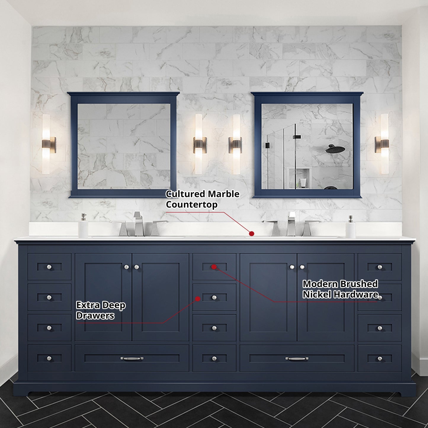 Dukes 84 in. W x 22 in. D Navy Blue Double Bath Vanity