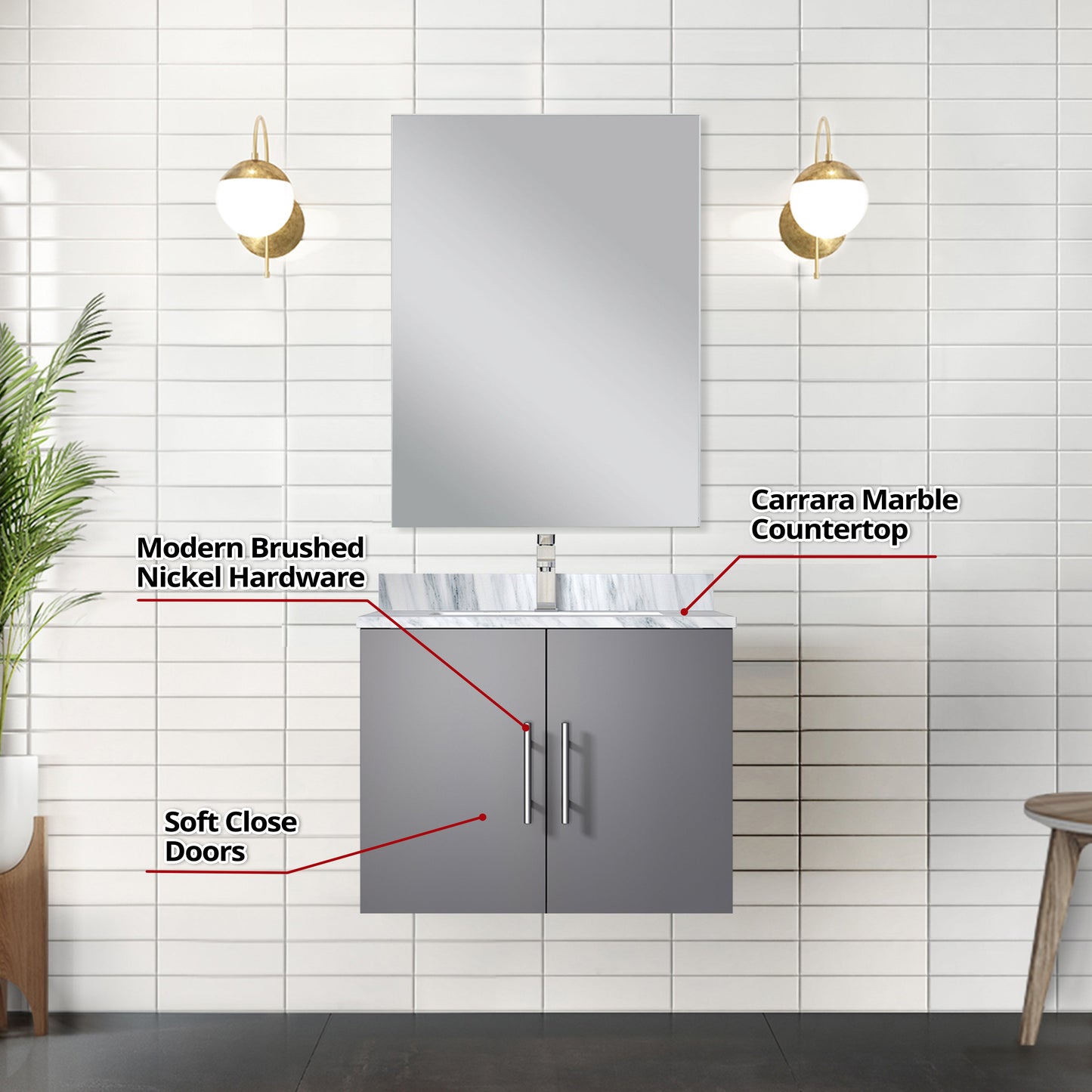 Geneva 24 in W x  in D Dark Grey Single Bath Vanity