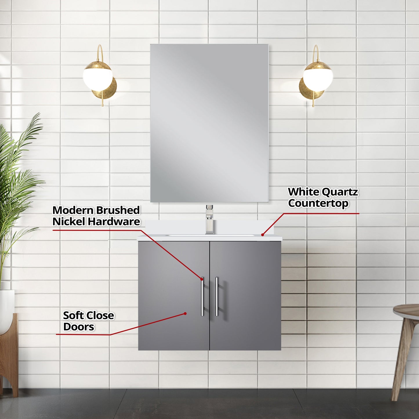 Geneva 24 in W x  in D Dark Grey Single Bath Vanity