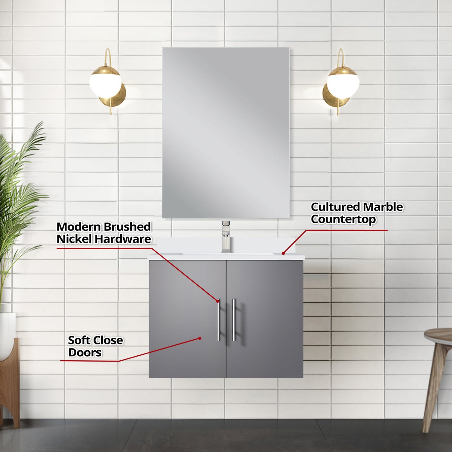Geneva 24 in W x  in D Dark Grey Single Bath Vanity