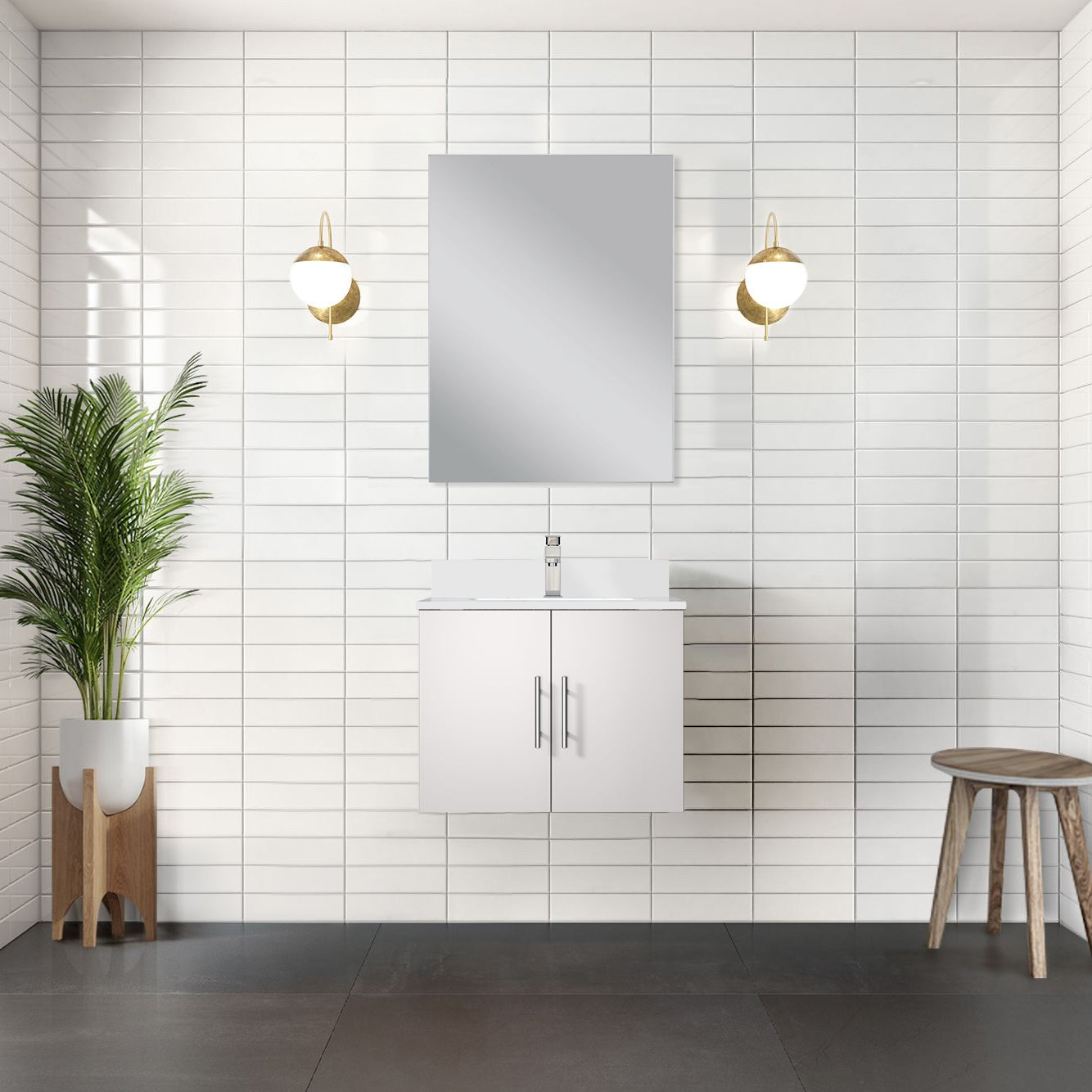 Geneva 24 in W x 22 in D Glossy White Single Bath Vanity and 18 in Mirror