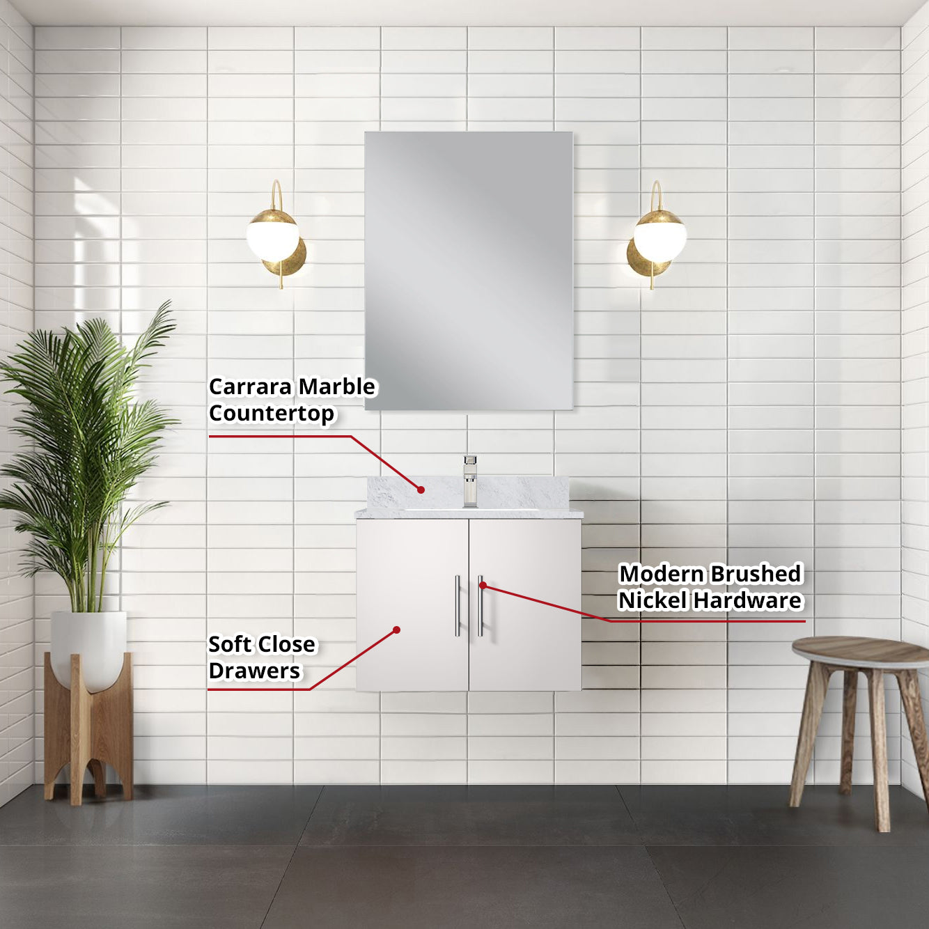 Geneva 24 in W x  in D Glossy White Single Bath Vanity