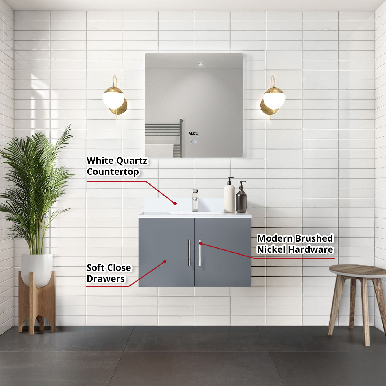 Geneva 30 in. W x 22 in. D Dark Grey Bath Vanity