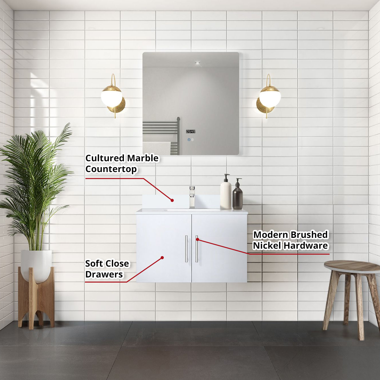 Geneva 30 in. W x 22 in. D Glossy White Bath Vanity