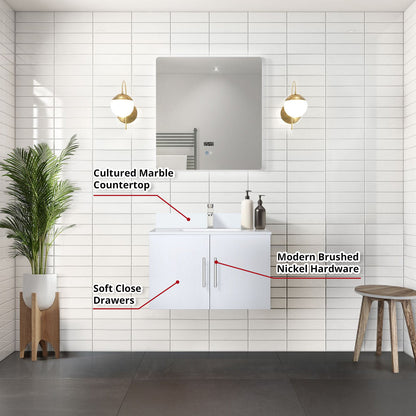 Geneva 30 in. W x 22 in. D Glossy White Bath Vanity