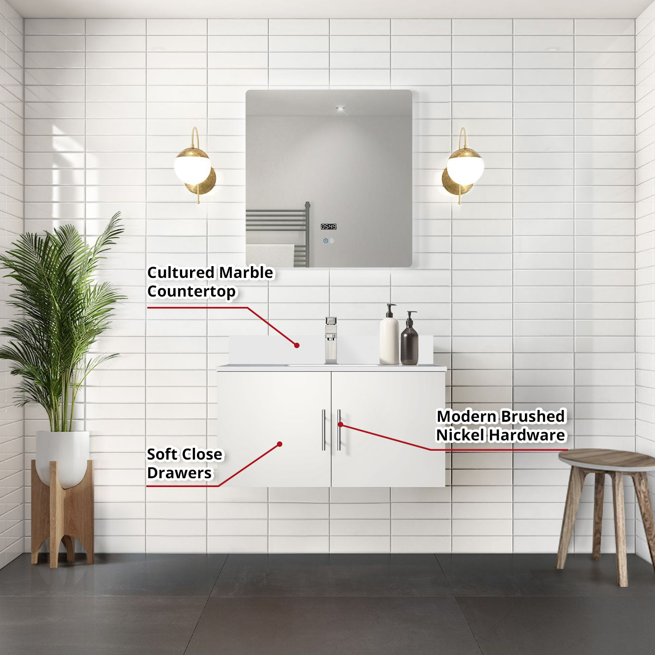 Geneva 36 in. W x 22 in. D Glossy White Bath Vanity