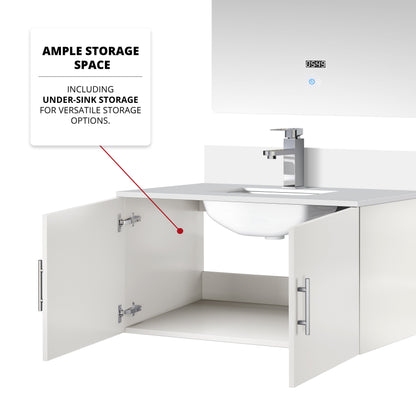 Geneva 36 in. W x 22 in. D Glossy White Bath Vanity
