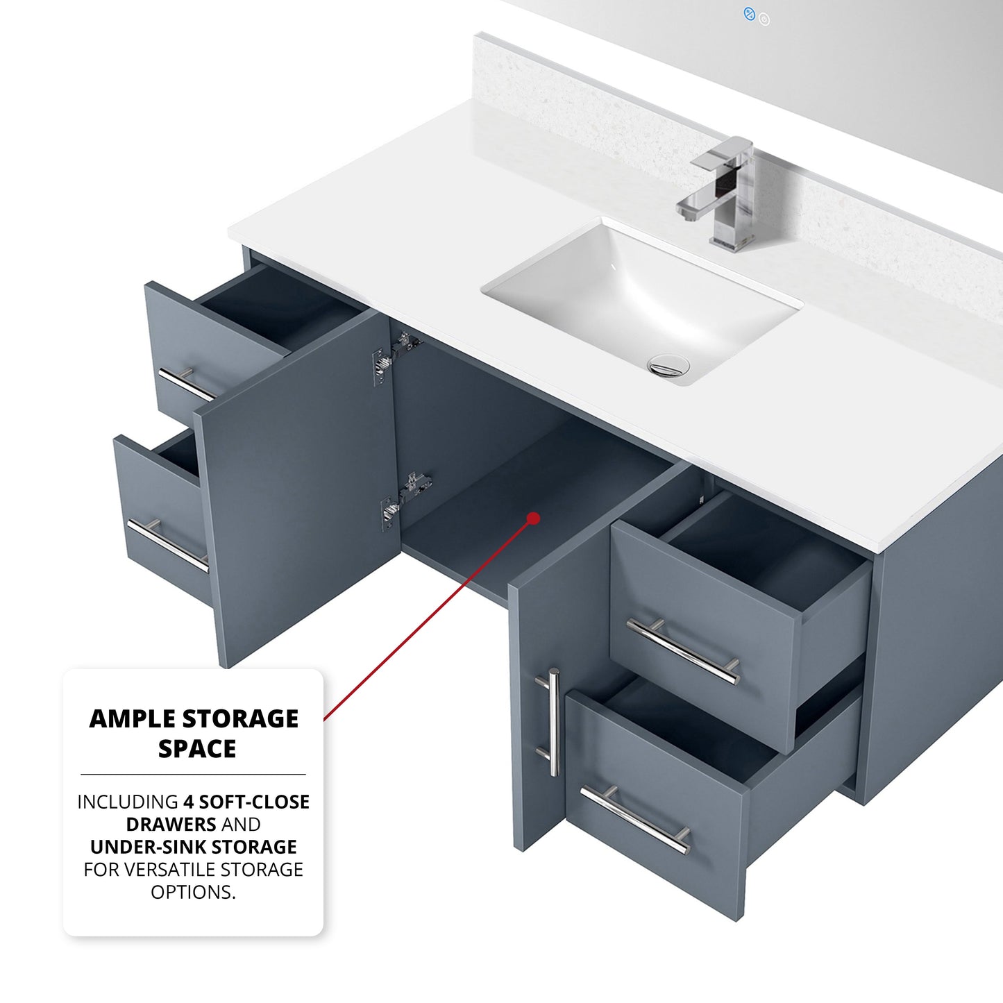 Geneva 48 in. W x 22 in. D Dark Grey Bath Vanity