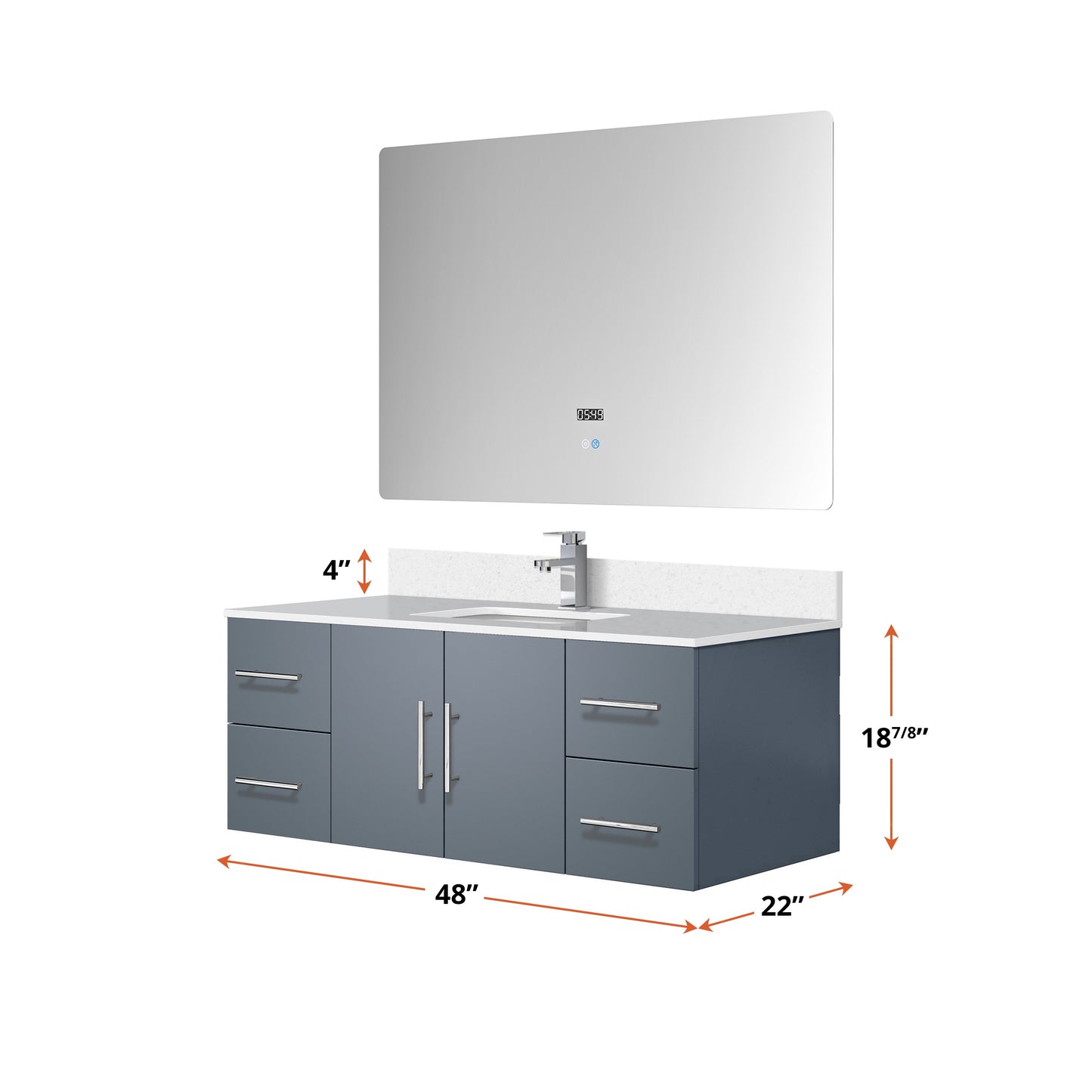 Geneva 48 in. W x 22 in. D Dark Grey Bath Vanity