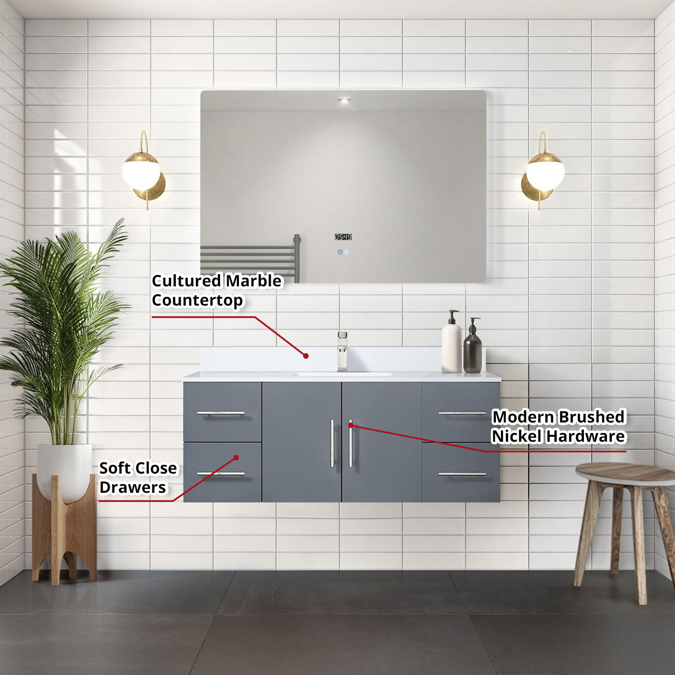 Geneva 48 in. W x 22 in. D Dark Grey Bath Vanity
