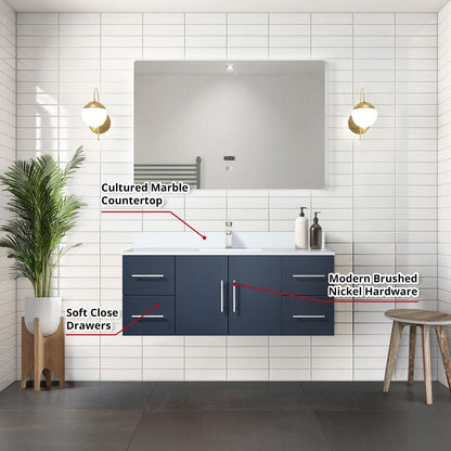 Geneva 48 in. W x 22 in. D Navy Blue Bath Vanity
