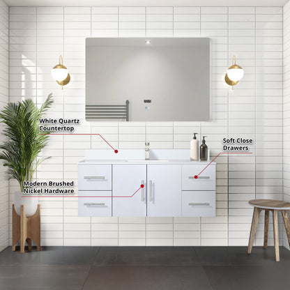 Geneva 48 in. W x 22 in. D Glossy White Bath Vanity