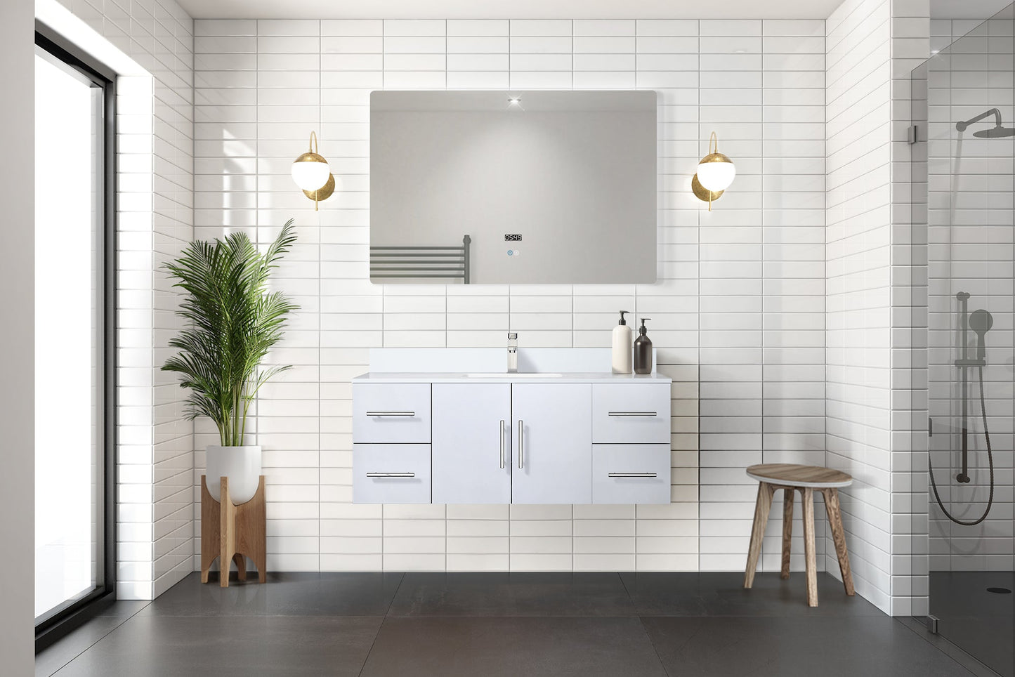 Geneva 48 in. W x 22 in. D Glossy White Bath Vanity
