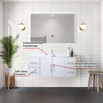 Geneva 48 in. W x 22 in. D Glossy White Bath Vanity