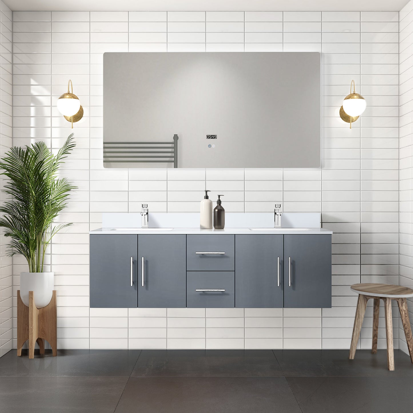 Geneva 60 in. W x 22 in. D Dark Grey Double Bath Vanity