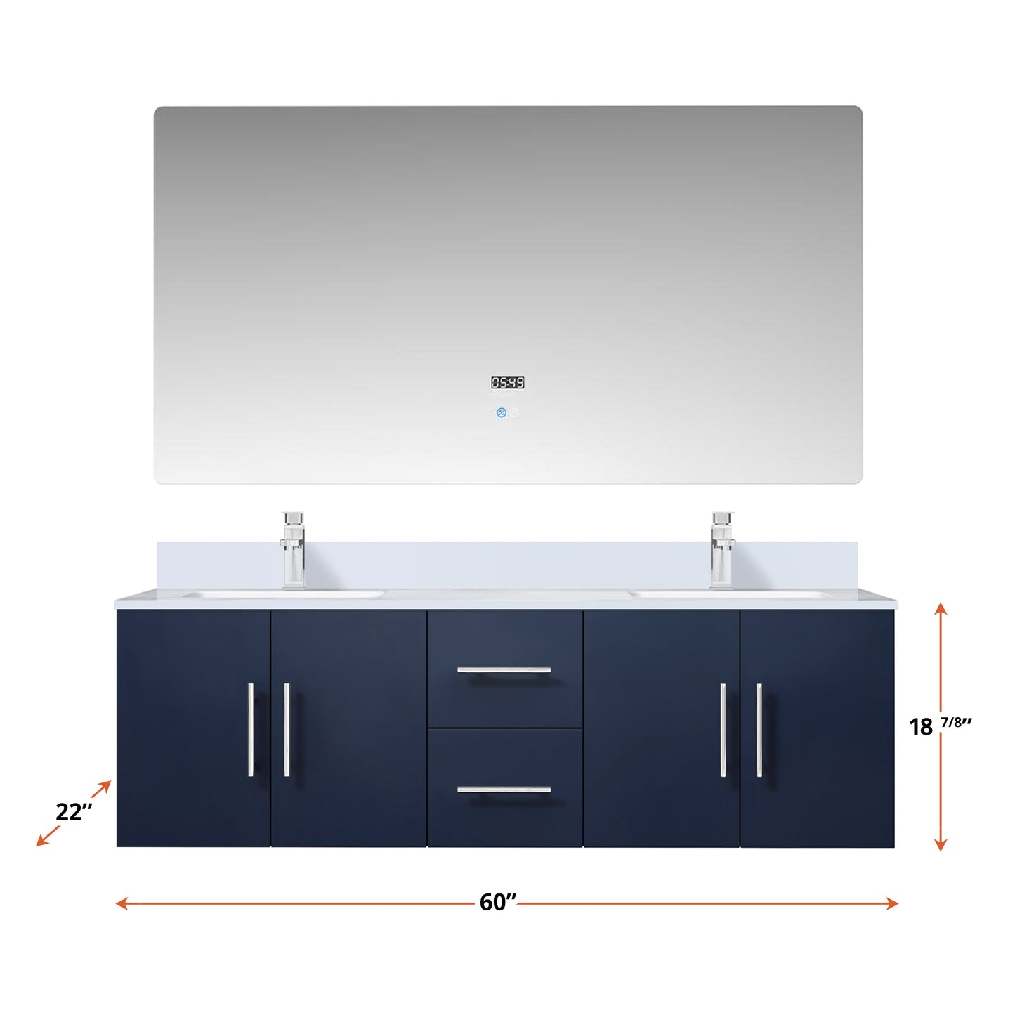 Geneva 60 in. W x 22 in. D Navy Blue Double Bath Vanity