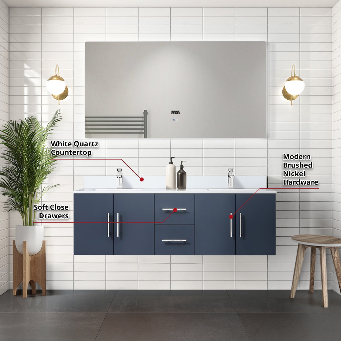Geneva 60 in. W x 22 in. D Navy Blue Double Bath Vanity
