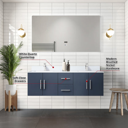 Geneva 60 in. W x 22 in. D Navy Blue Double Bath Vanity