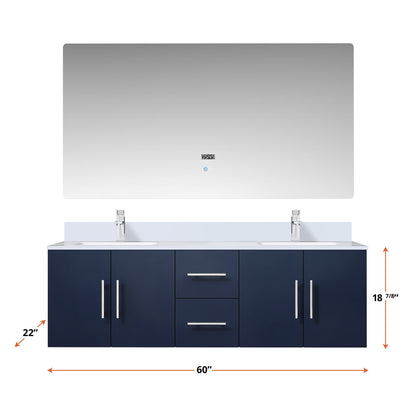 Geneva 60 in. W x 22 in. D Navy Blue Double Bath Vanity