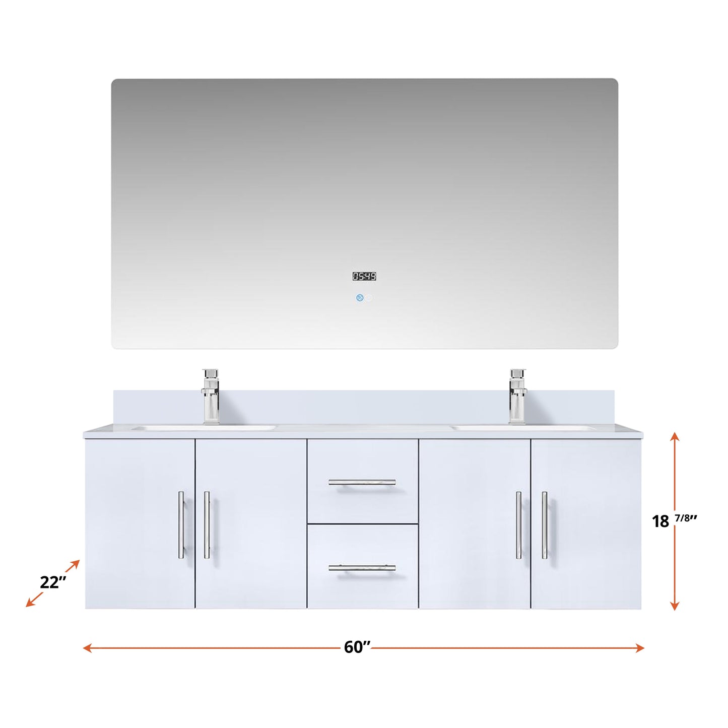 Geneva 60 in. W x 22 in. D Glossy White Double Bath Vanity