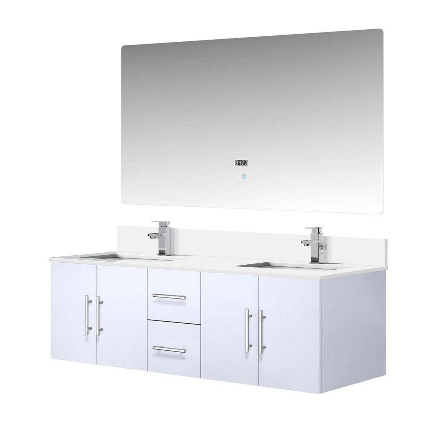 Geneva 60 in. W x 22 in. D Glossy White Double Bath Vanity