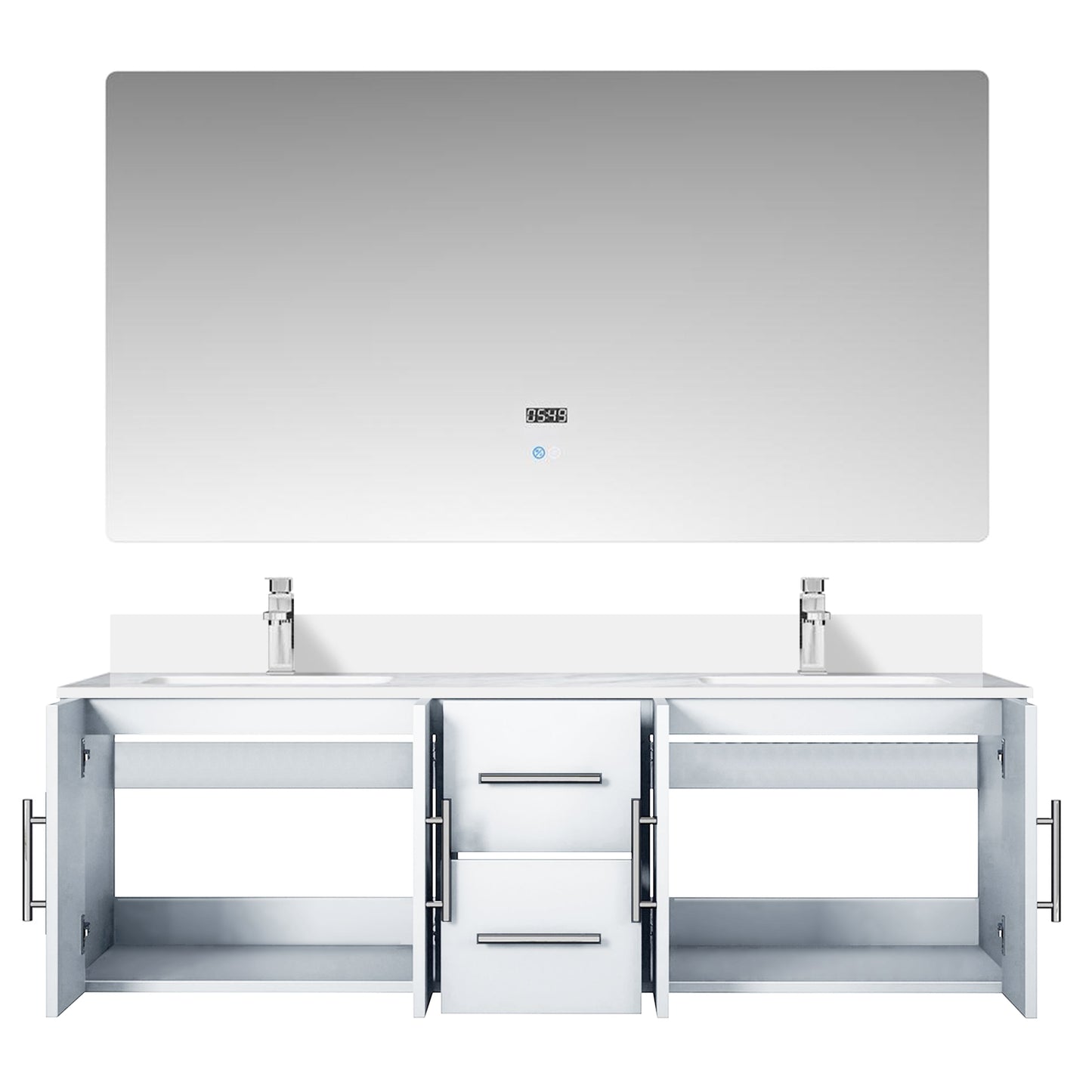 Geneva 60 in. W x 22 in. D Glossy White Double Bath Vanity