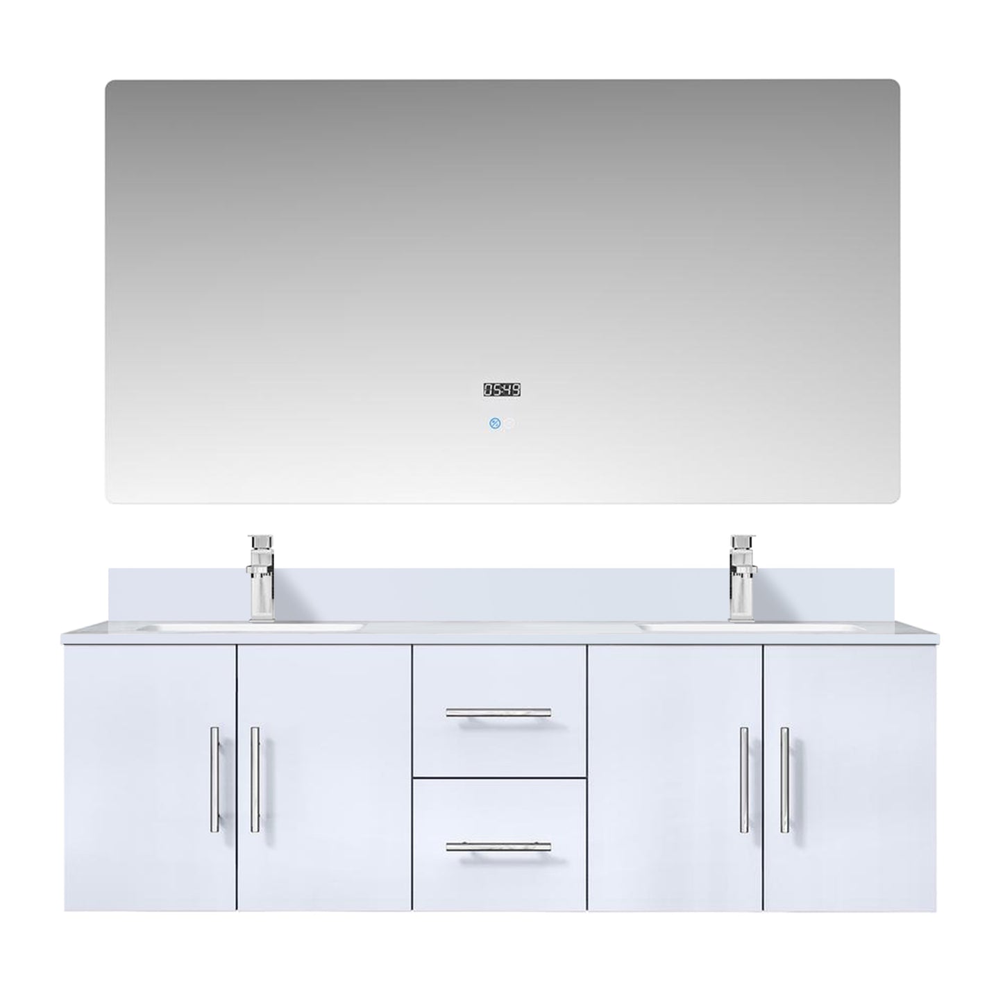Geneva 60 in. W x 22 in. D Glossy White Double Bath Vanity