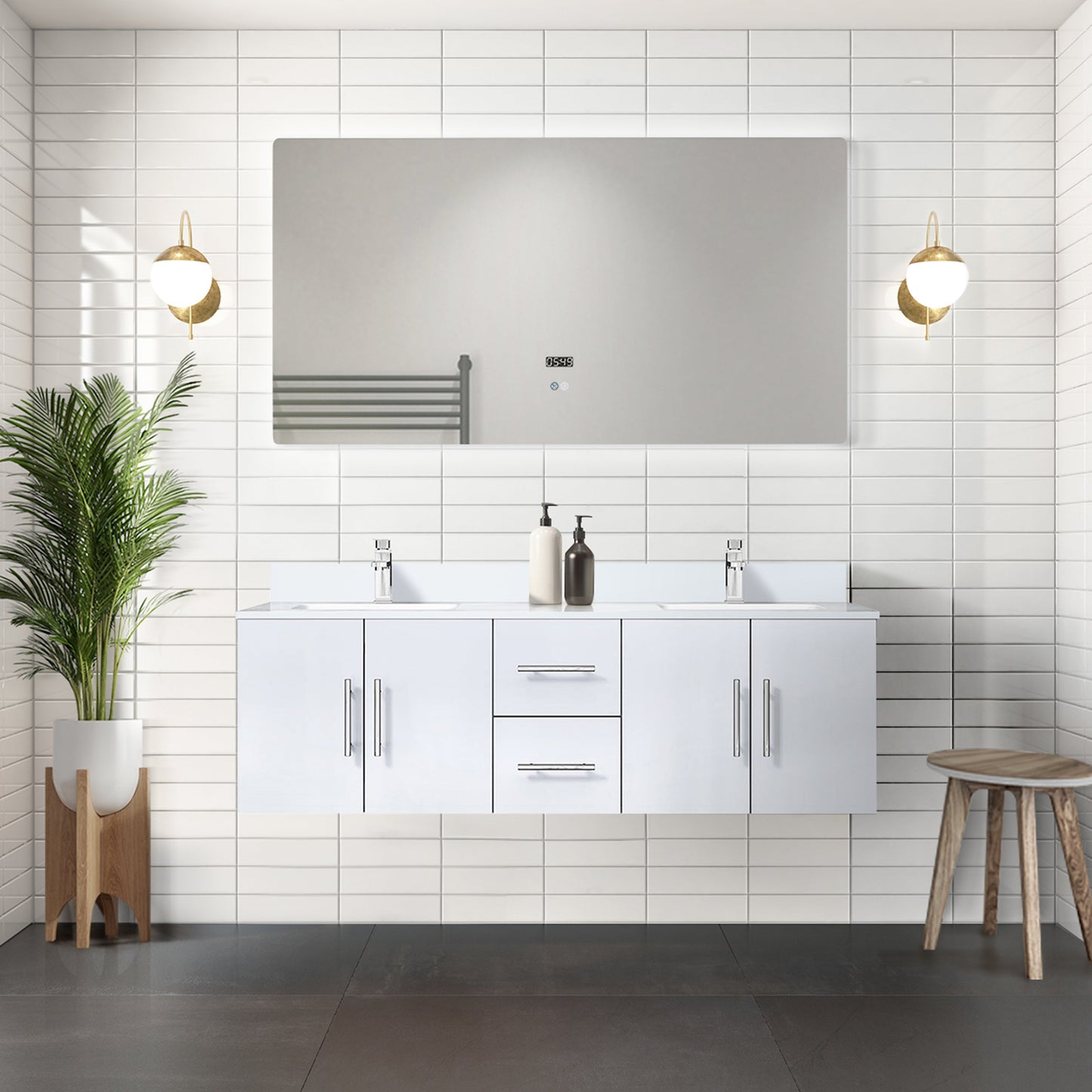 Geneva 60 in. W x 22 in. D Glossy White Double Bath Vanity