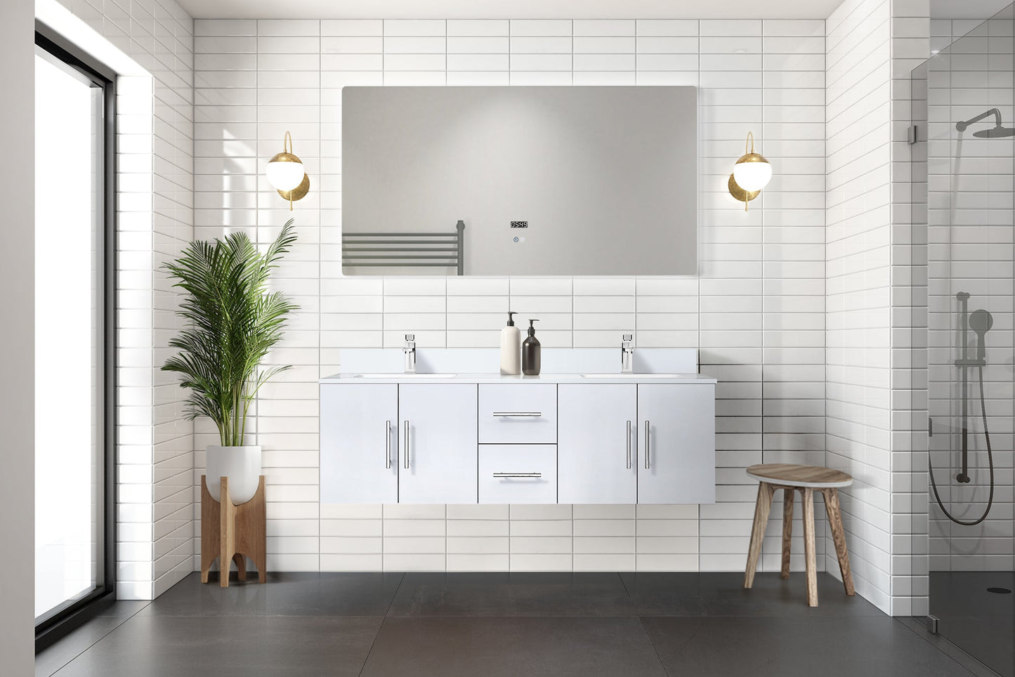 Geneva 60 in. W x 22 in. D Glossy White Double Bath Vanity