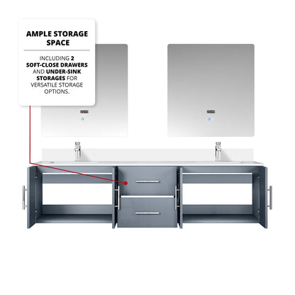 Geneva 72 in. W x 22 in. D Dark Grey Double Bath Vanity
