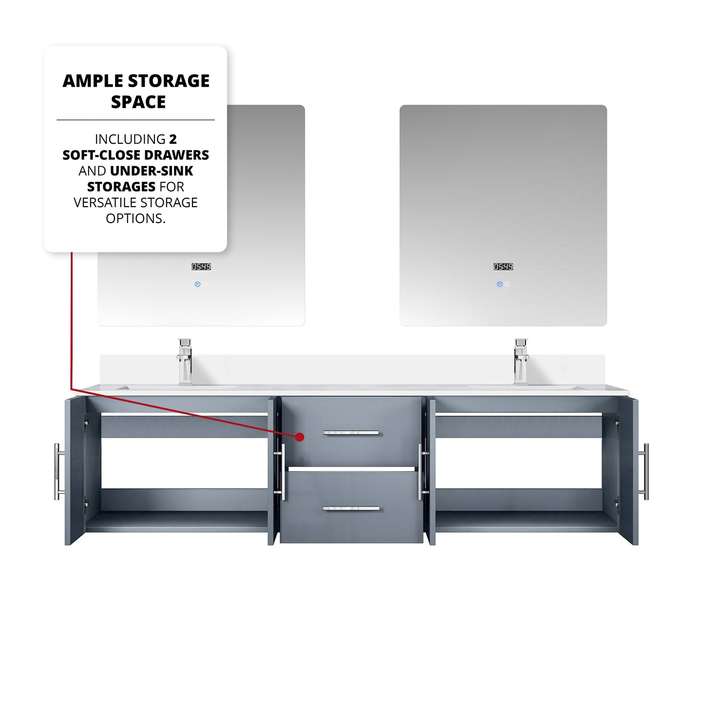 Geneva 72 in. W x 22 in. D Dark Grey Double Bath Vanity
