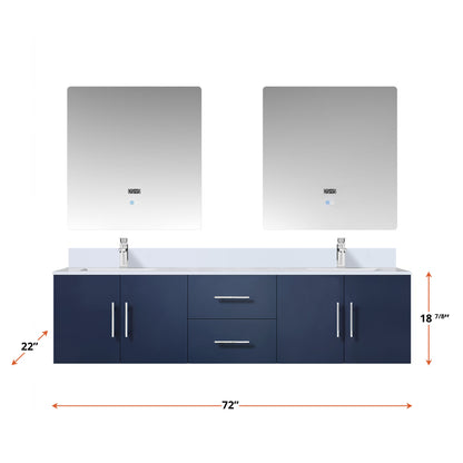 Geneva 72 in. W x 22 in. D Navy Blue Double Bath Vanity