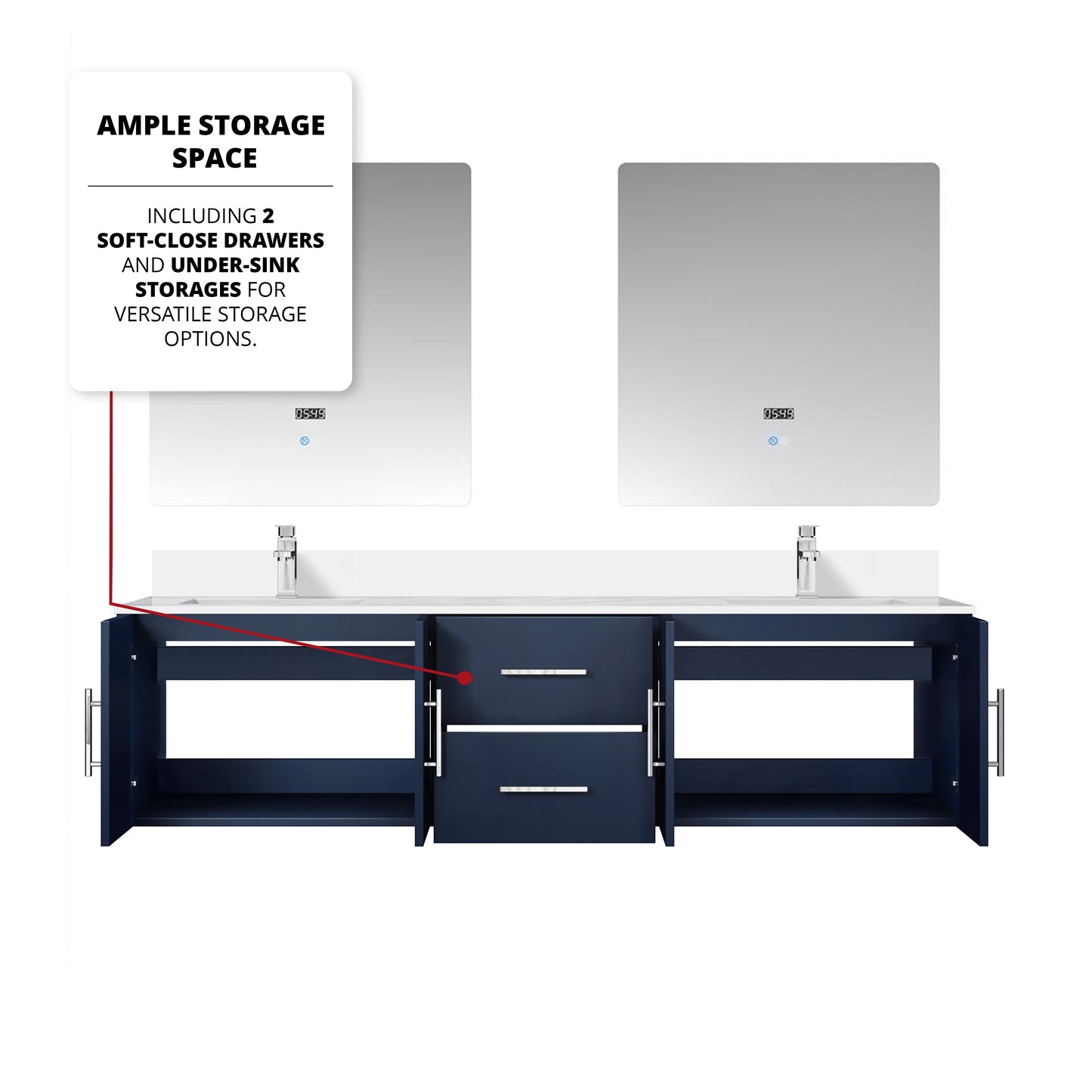 Geneva 72 in. W x 22 in. D Navy Blue Double Bath Vanity