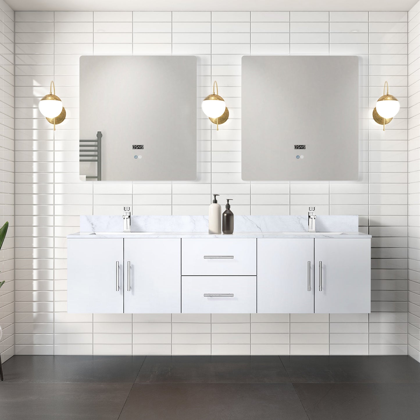 Geneva 72 in. W x 22 in. D Glossy White Double Bath Vanity