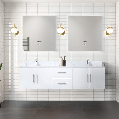 Geneva 72 in. W x 22 in. D Glossy White Double Bath Vanity