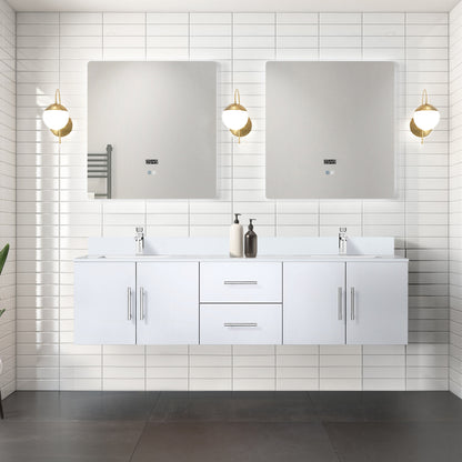 Geneva 72 in. W x 22 in. D Glossy White Double Bath Vanity