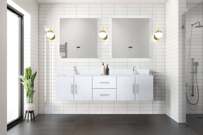 Geneva 72 in. W x 22 in. D Glossy White Double Bath Vanity