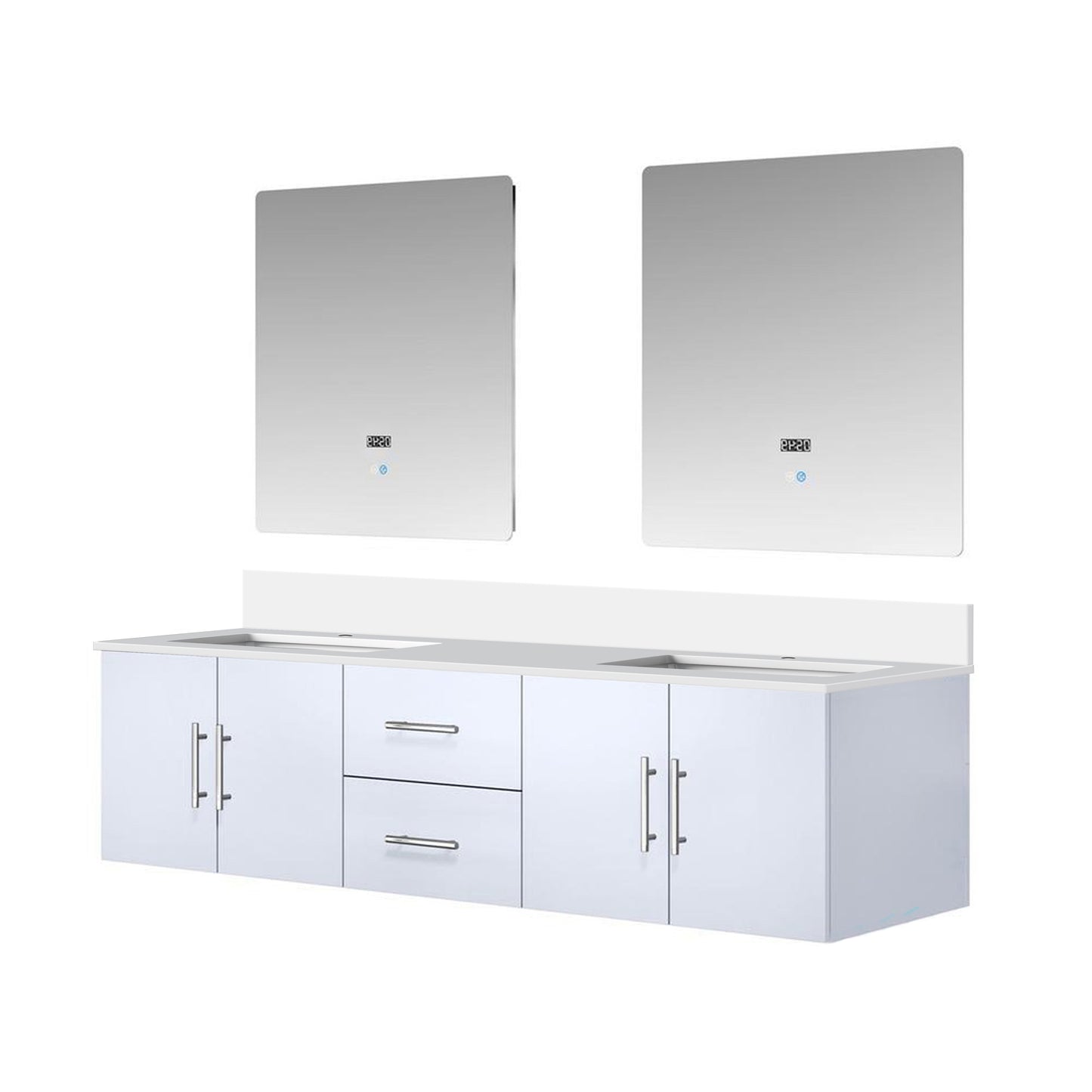 Geneva 72 in. W x 22 in. D Glossy White Double Bath Vanity