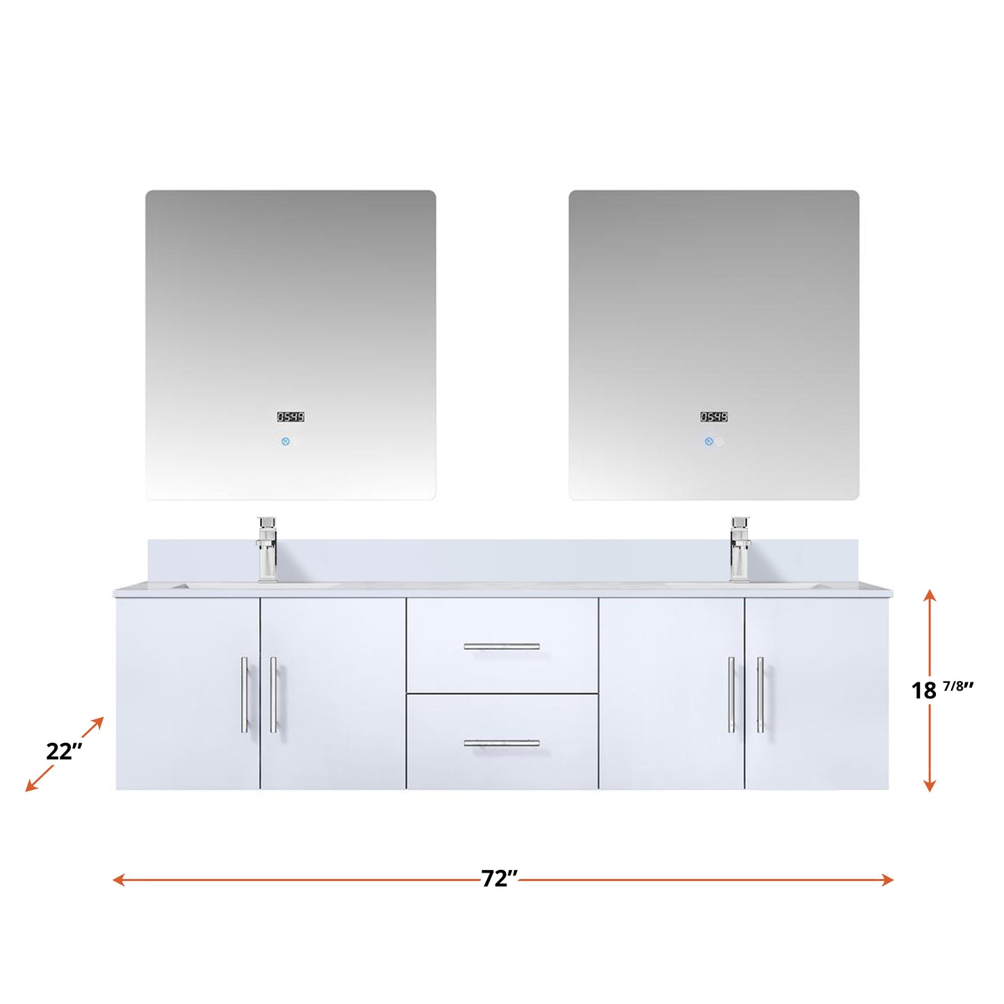Geneva 72 in. W x 22 in. D Glossy White Double Bath Vanity