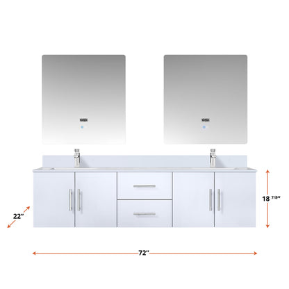 Geneva 72 in. W x 22 in. D Glossy White Double Bath Vanity