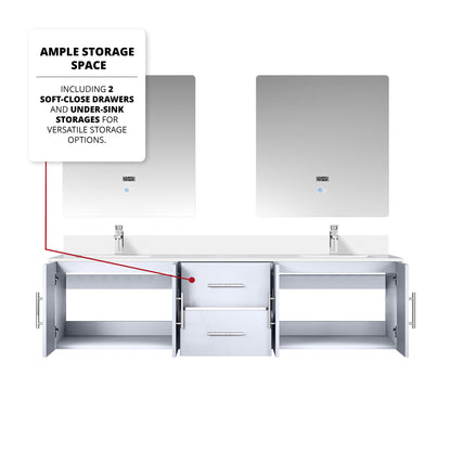 Geneva 72 in. W x 22 in. D Glossy White Double Bath Vanity
