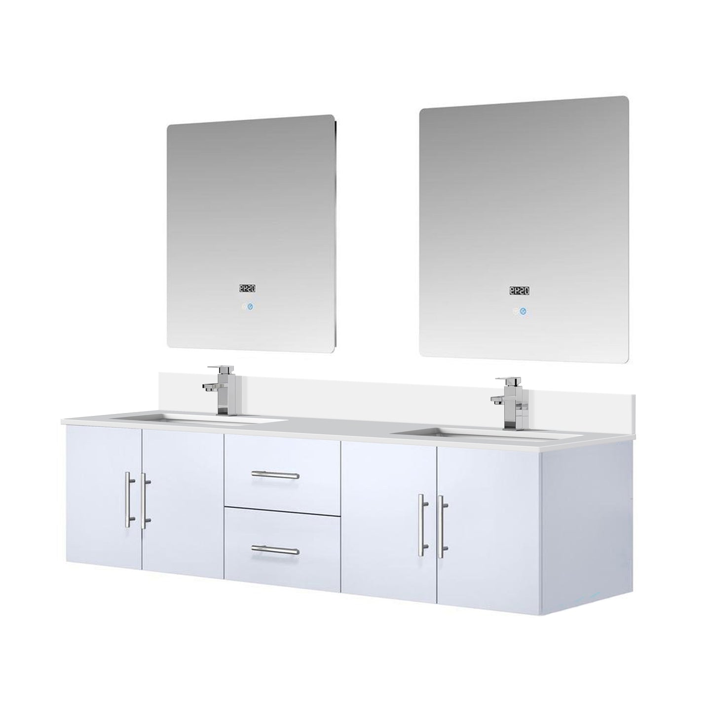 Geneva 72 in. W x 22 in. D Glossy White Double Bath Vanity